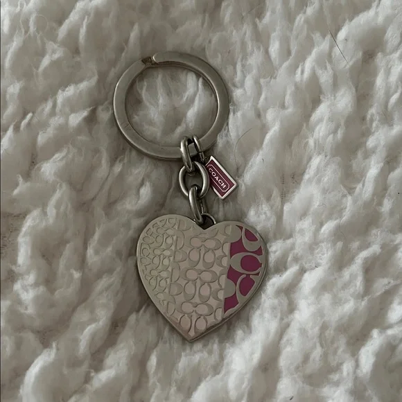Coach Heart Keychain in Silver and Pink - Picture 5 of 5
